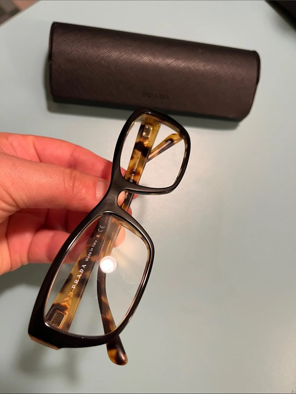 Prada Eyeglasses VPR 18O NAI-1O1 Black on Tokyo Havana Frame Italy 135- in case